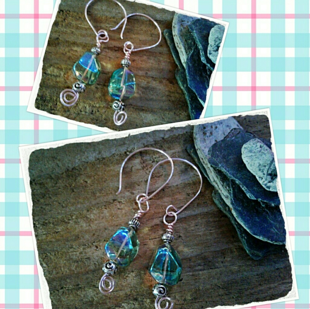 💚 ABSTRACT GLASS AND BOHO SILVER BEAD EARRINGS